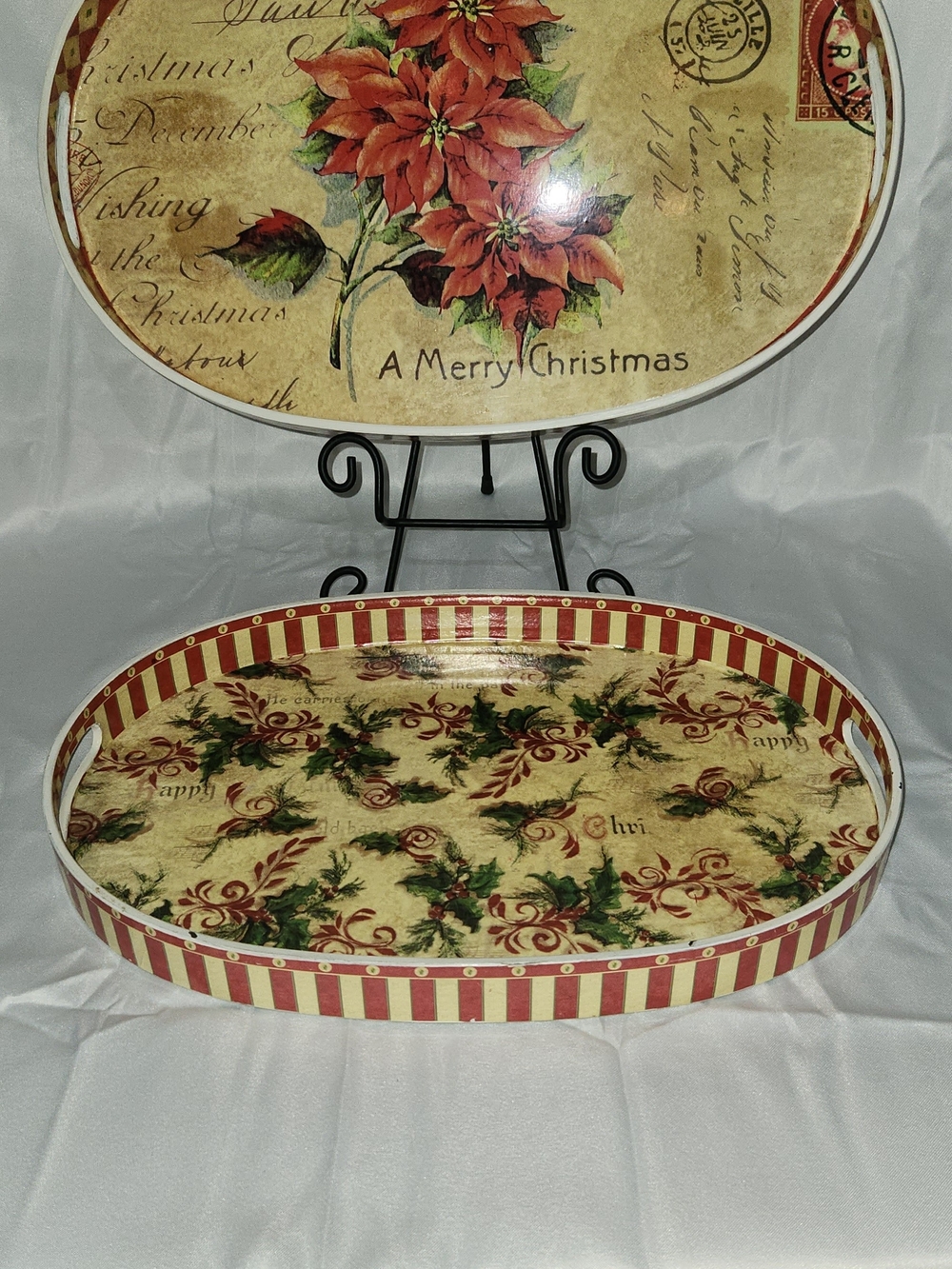 Holiday Poinsettia Decorative Serving Tray - Red & Cream